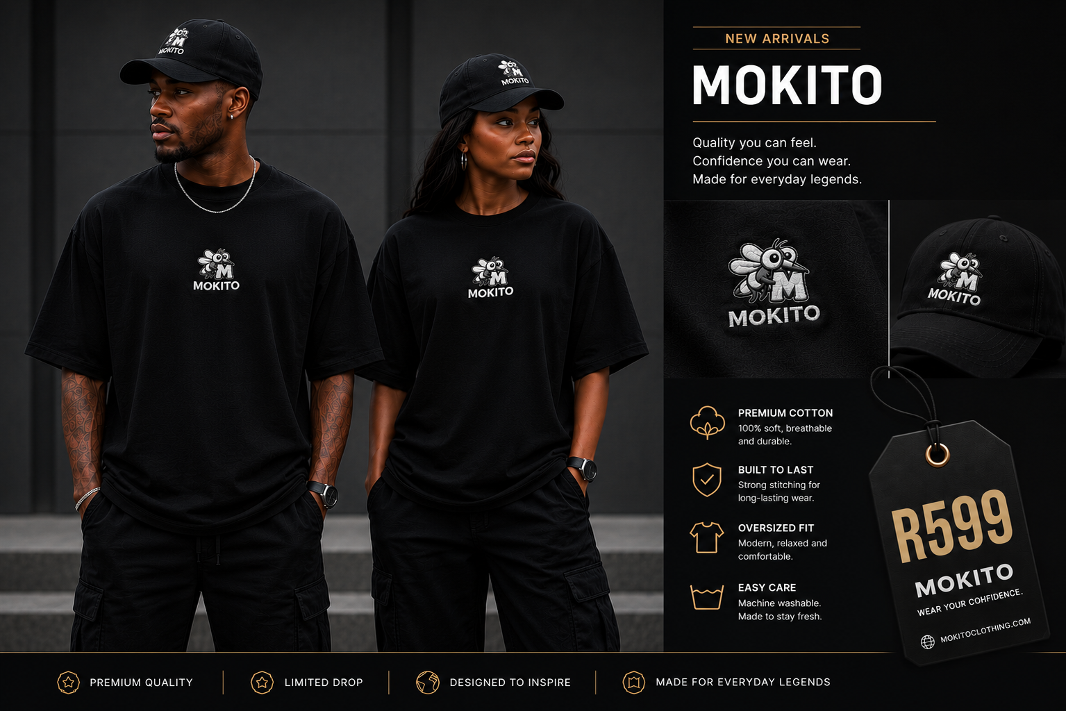MOKITO Limited Drop β black tee and cap set